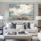 Extra Large Abstract White Cloud Painting,Blue Sky Art Original Seaside Landscape Painting Sky And Sea Art canvas painting for living room