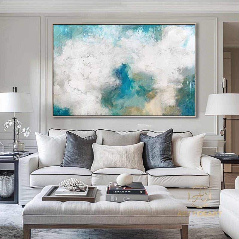 Cloud Painting,Abstract Sky Painting,Large Canvas Art,Green And White Painting,Light Green abstract Sky Painting,Original Sky Art Painting