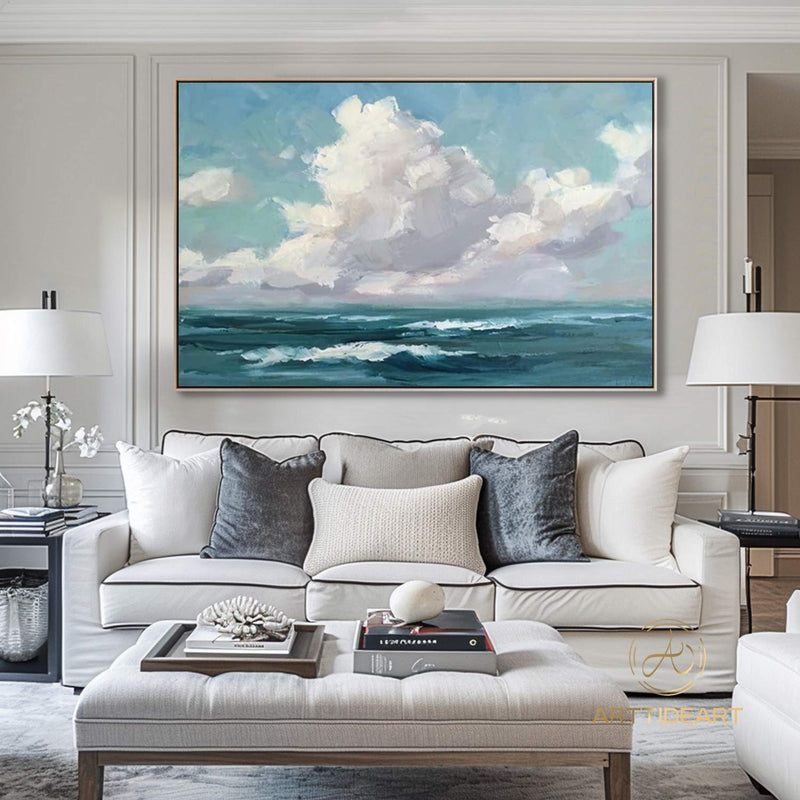 Large Abstract Clouds Oil Painting on Canvas, Original Landscape Canvas Wall Art, Modern Hand-painted Sky and Clouds Painting, Bedroom Decor