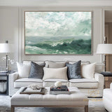 Large Sky And Sea Painting White Cloud Minimalist Painting Green Landscape Abstract painting Ocean Abstract Painting Living Room Wall Art