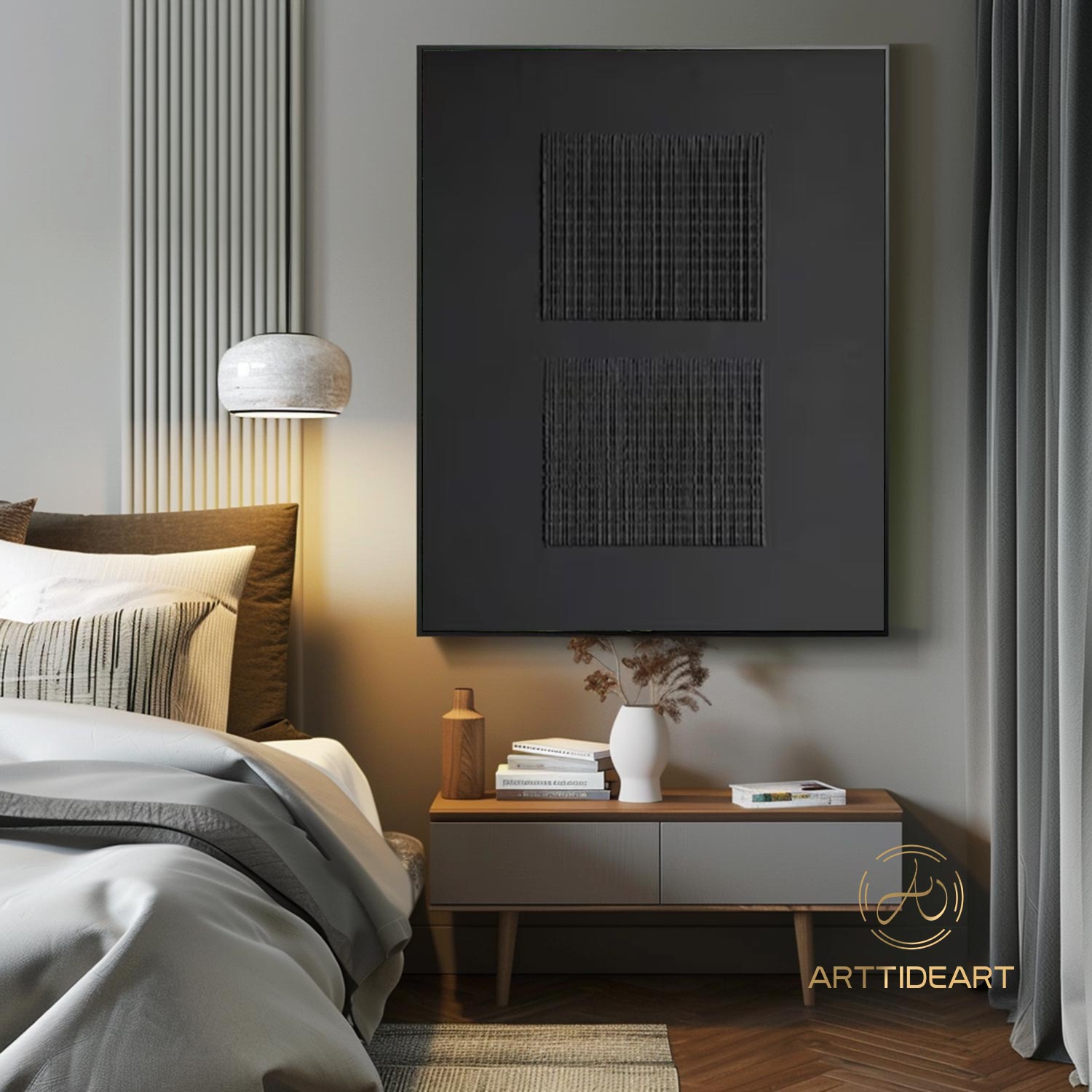 Black 3D Texture Painting Wabi Sabi Wall Art Modern Minimalist Wall Art Large Black Texture Wall Art Mid-Century Modern Minimalist Painting