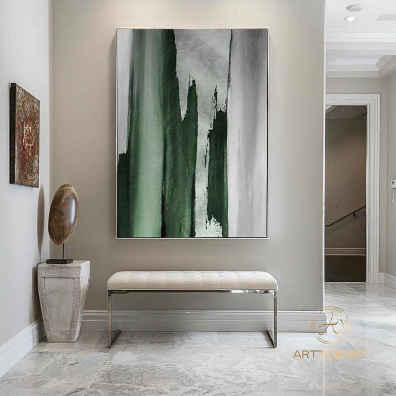 Large Green Abstract Painting Green And Grey Abstract Canvas Art Acrylic Minimalist Abstract Painting Oversized Modern Abstract Painting