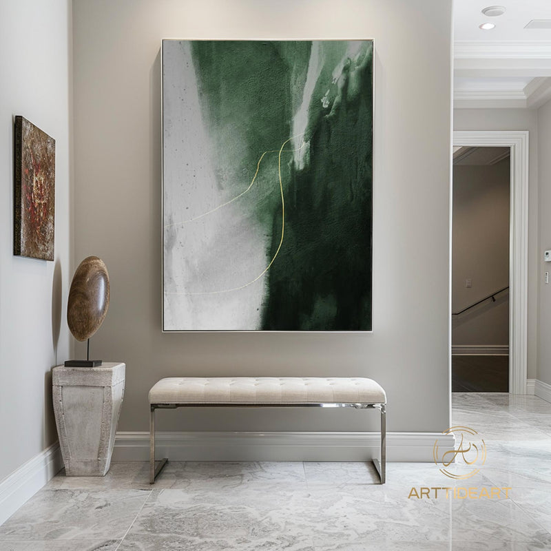 Original Minimalist Abstract Painting Acrylic Large Green Abstract Art Oversized Modern Abstract Painting Framed Painting For Living Room