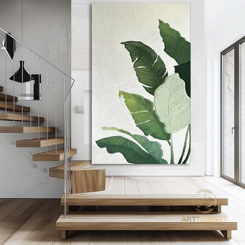 Large Nordic Green Beige abstract wall Green 3D texture painting abstract leaf painting modern living room abstract painting Minimalist Art