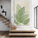 Large Nordic Green Beige abstract wall Green 3D texture painting abstract leaf painting modern living room abstract painting Minimalist Art