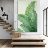 3D Minimalist Wabi Sabi Green Leaves Painting on Canvas Modern Minimalist Textured Wall Art Neutral Home Decor Large Living Room