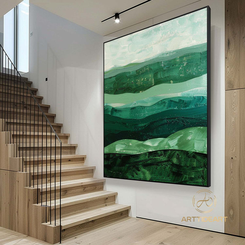 Large Green Oil Painting Green Abstract Wall Art Green Abstract Textured Painting Modern Minimalist Living Room Home Decor Sofa Wall Art