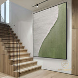 Green 3D texture painting Nordic green and white abstract walls green and white modern living room abstract painting minimalist art