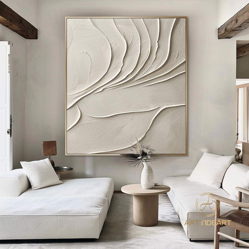 Pure Beige Round 3D Texture Painting, Beige Minimalist Wall Art, Milky White Plaster Painting, Wabi-sabi Wall Art, Modern Textured Wall Art