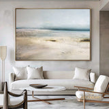 Original Golden Beach Painting,Large Sky And Sea Painting,Light Blue Seaside Oil Painting,Large Coastal Painting,Beach Abstract Oil Painting