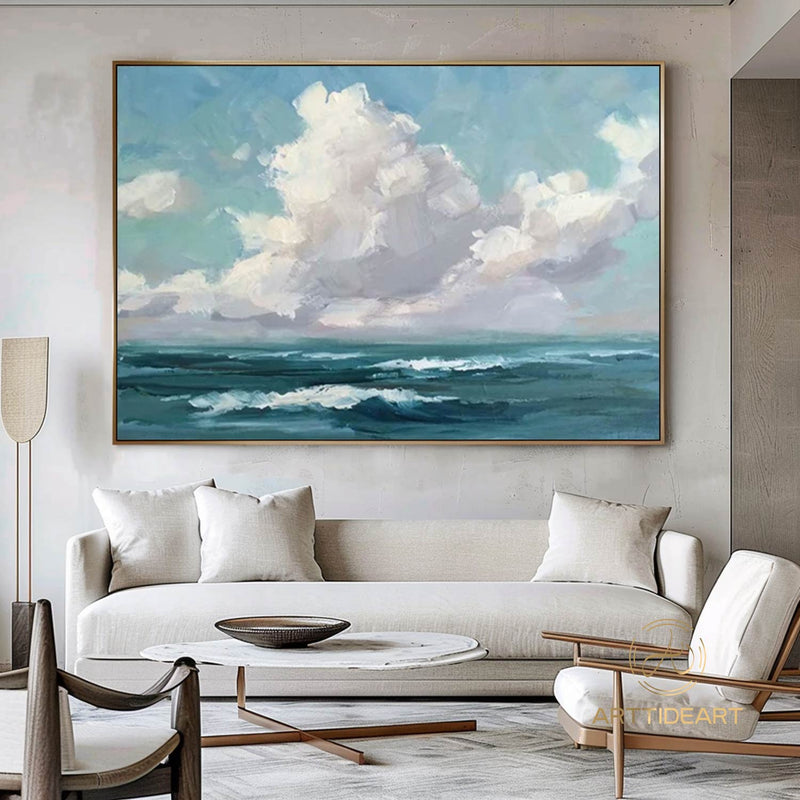 Large Abstract Clouds Oil Painting on Canvas, Original Landscape Canvas Wall Art, Modern Hand-painted Sky and Clouds Painting, Bedroom Decor