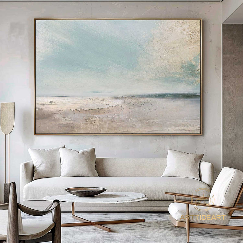 Large sky and sea painting beach scene painting original large ocean canvas painting blue green sky painting living room canvas painting