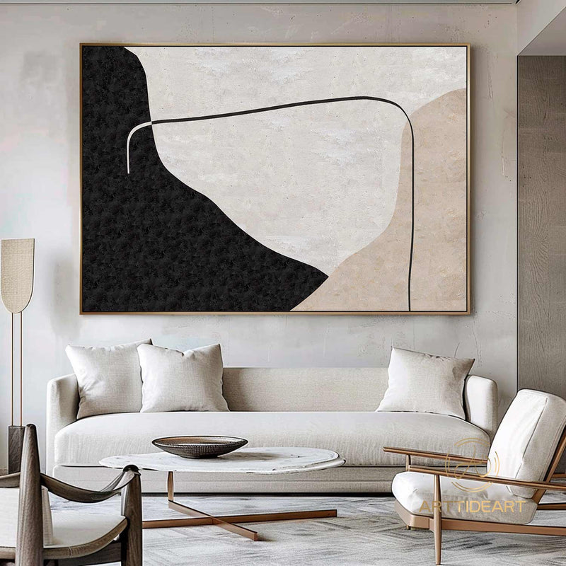 Oversized Abstract Painting,beige Minimalism Art, Living Room Decor Wall Art,White Abstract Beige Modern Indoor Neutral Decor Art Painting