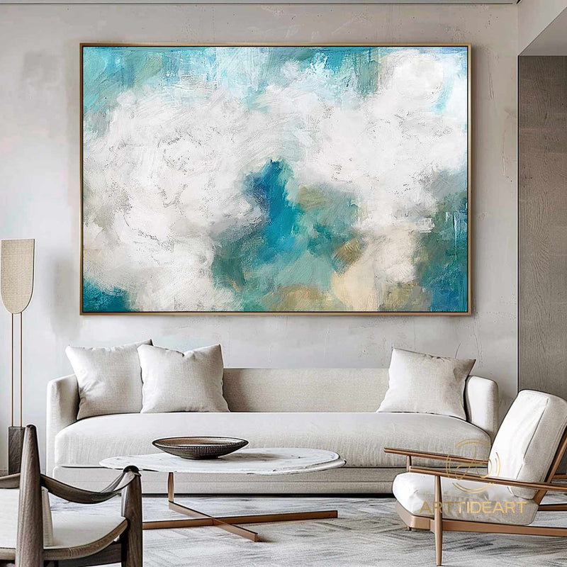 Cloud Painting,Abstract Sky Painting,Large Canvas Art,Green And White Painting,Light Green abstract Sky Painting,Original Sky Art Painting