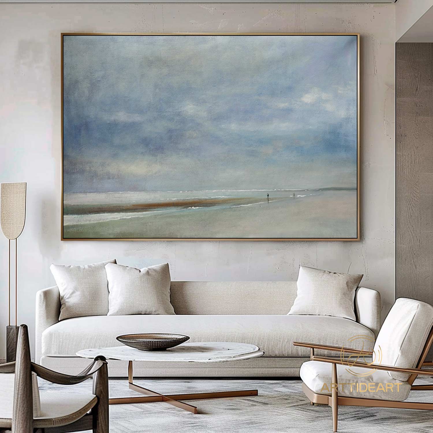 Sky And Sea Painting beach Abstract acrylic Painting Original Abstract Coastal painting Landscape Canvas Art Large White Cloud Painting