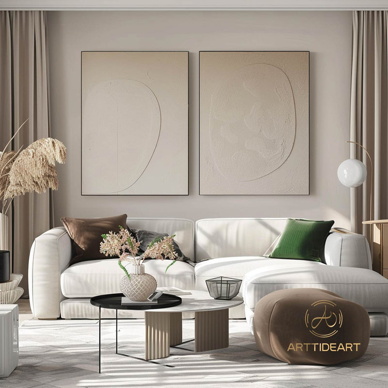 Set Of 2 Beige Minimalist Painting Pure Beige Minimalist Painting Set Of 2 Beige wall art Beige Minimalist Painting Beige Painting