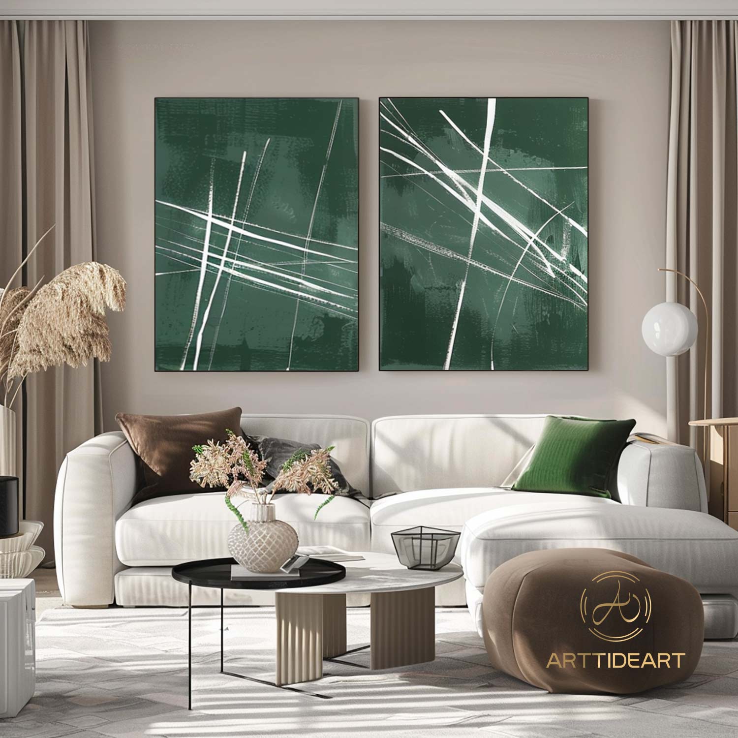 Set of 2 Green Abstract Painting Green Minimalist Painting Green Abstract Painting Green Wall Art Green wall decor Green canvas art