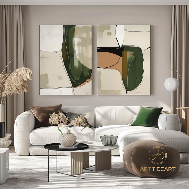 Large Green Texture Painting Orange Green Abstract Wall Art Sage Green Abstract Painting Modern Texture Canvas Art Set of 2 Green Wall Art