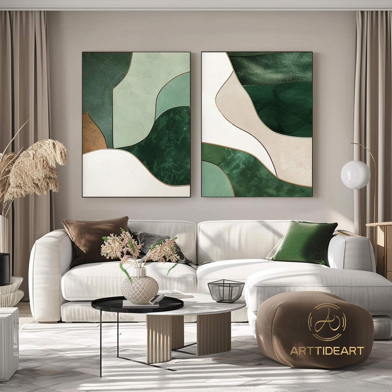 Pure Green Minimalist Art Living Room Set Of 2 Art Green Wall Decor The Art Behind The Sofa Advanced Green Wall Art Green Texture Art
