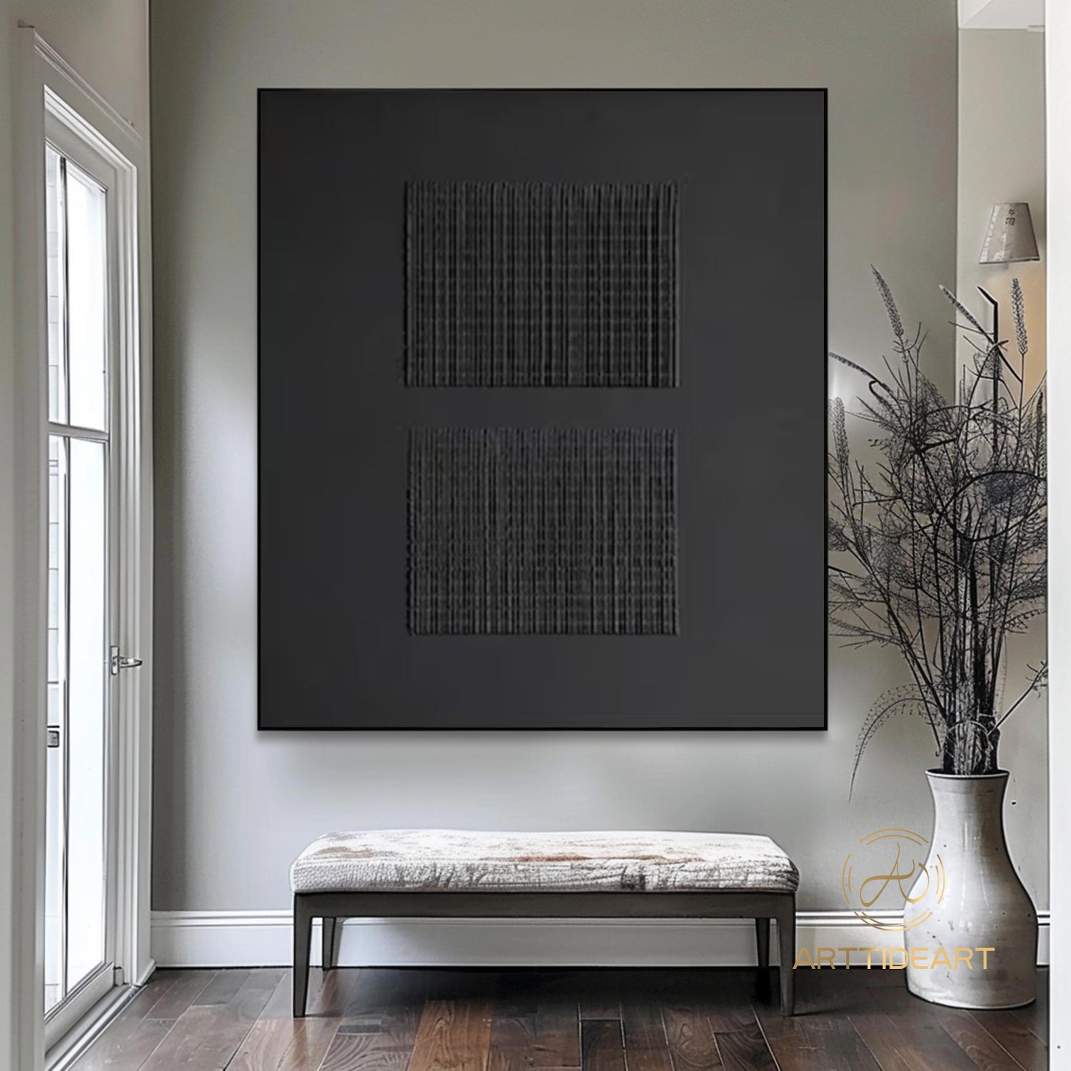 Black 3D Texture Painting Wabi Sabi Wall Art Modern Minimalist Wall Art Large Black Texture Wall Art Mid-Century Modern Minimalist Painting