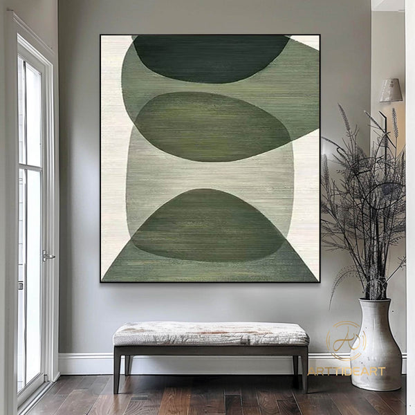 Large Green Texture Canvas Wall Art Green Abstract Geometric Art Green Wabisabi Wall Art Green and White Minimalist Canvas Art