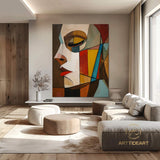 Pretty Girl Face Painting Large Colorful Texture Canvas Art Female Portrait Texture Painting Original Figure Painting Woman Face Wall Art