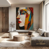 Colorful Woman Face Painting Large Figure Wall Art Female Portrait Textured Painting on Canvas Palette Knife Texture Art Modern Wall Decor