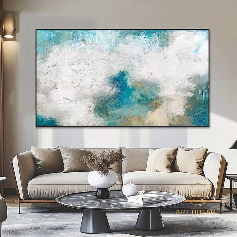 Cloud Painting,Abstract Sky Painting,Large Canvas Art,Green And White Painting,Light Green abstract Sky Painting,Original Sky Art Painting