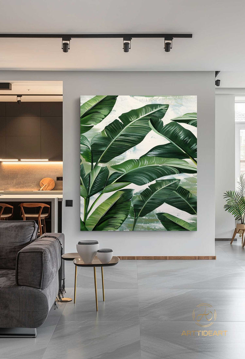 Original Abstract Banana Leaves Wall Art Painting Tropical Banana Leaf Painting Palm Painting Hand Painted Thick Texture Modern Wall Art