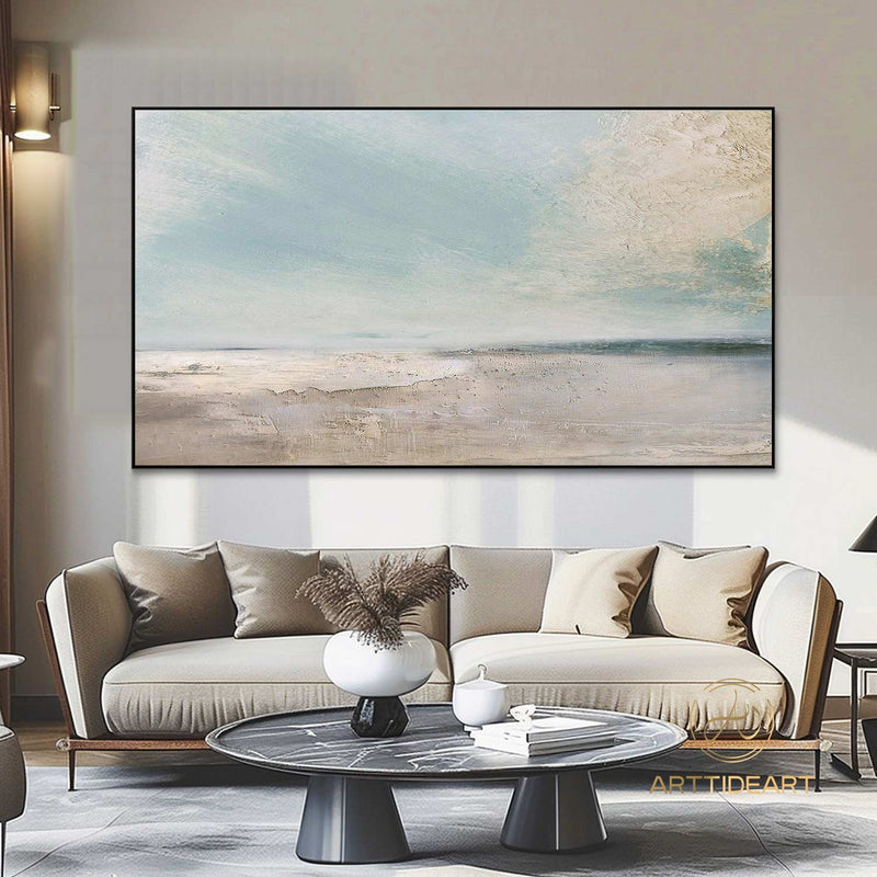 Large sky and sea painting beach scene painting original large ocean canvas painting blue green sky painting living room canvas painting