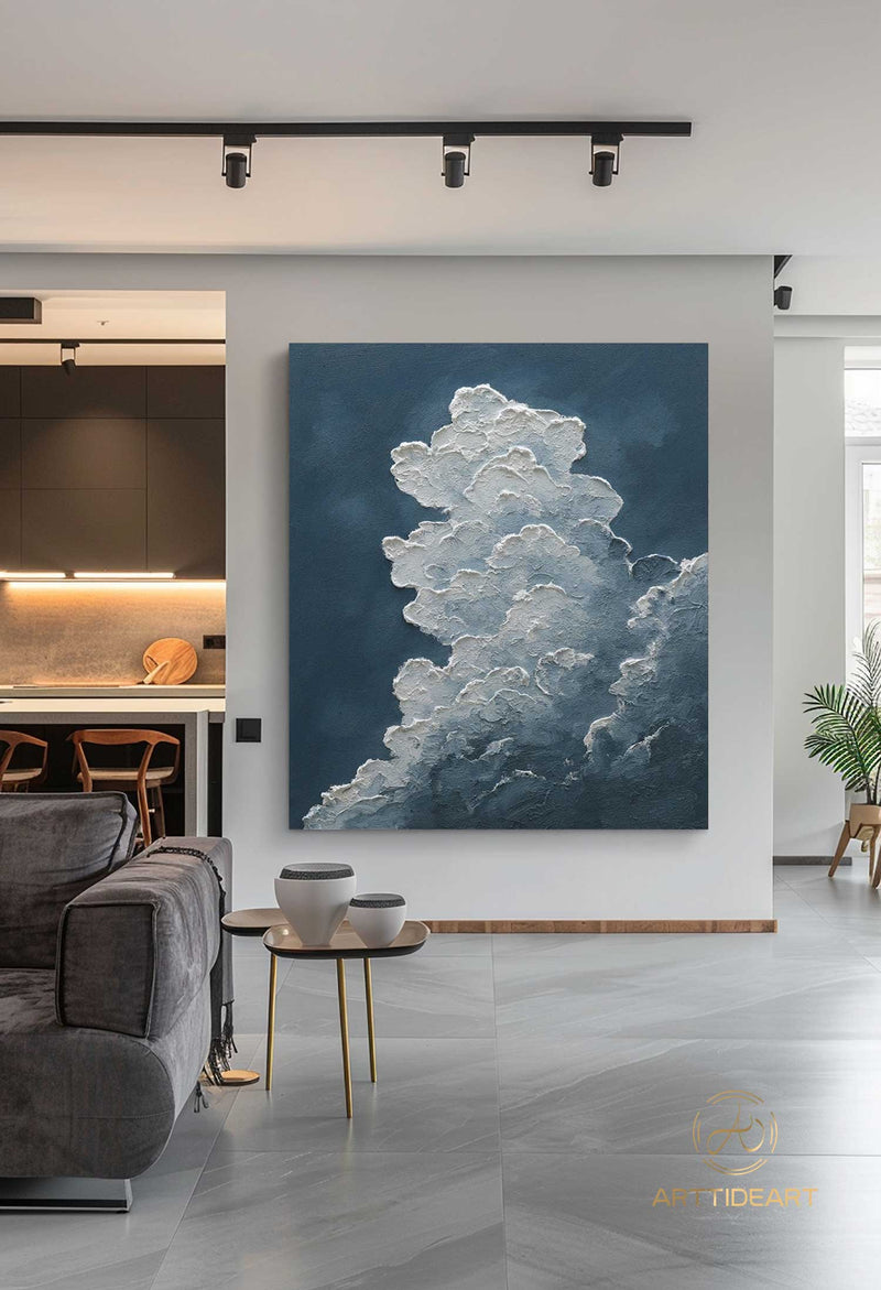 Original white cloud wall art blue wall art abstract art painting minimalist wall art Indigo art blue sky wall art night sky painting