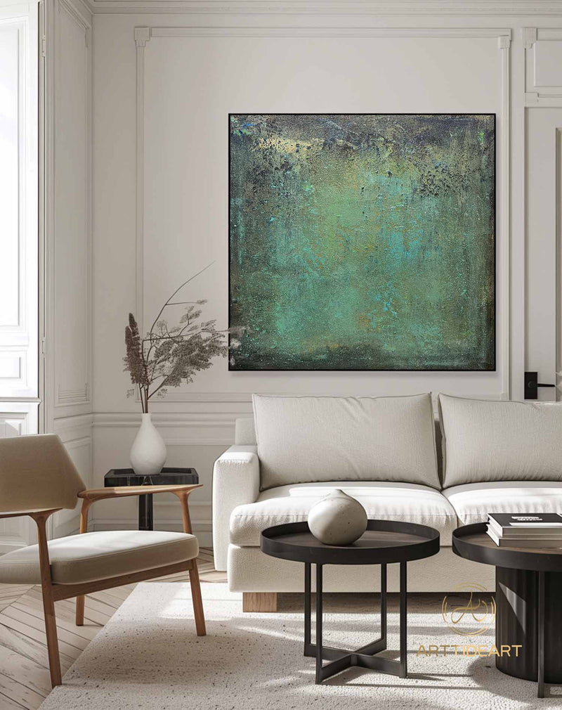 Green minimalism painting green wall art green canvas painting green abstract art green canvas wall art Large green abstract painting