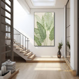 Large Green Leaf Textured Painting on Canvas Green Minimalist Wall Art Leaf Landscape Painting Green Minimalist Painting Boho Wall Art Decor