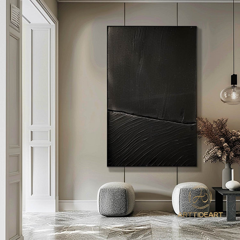 Black Textured Wall Art Black Minimalist Painting Black 3D Textured Painting Wabi Sabi Wall Art Modern Contemporary Minimalist Wall Art