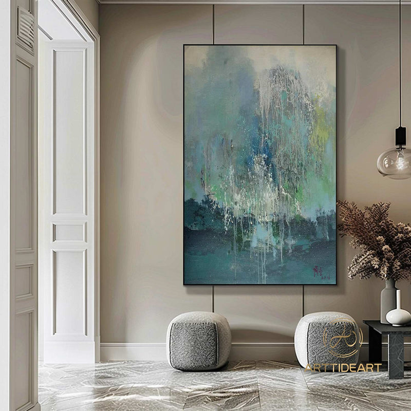 Large Abstract Green Painting,Mint Green Abstract Painting,Abstract Canvas Art,Original Artwork Painting,Painting For Living Room Wall Art