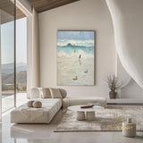 Textured Surf Wall Art Beach Swimming Art Framed Blue Beach Abstract Painting Summer Sea Wall Art Large Beach Landscape Painting Home Decor