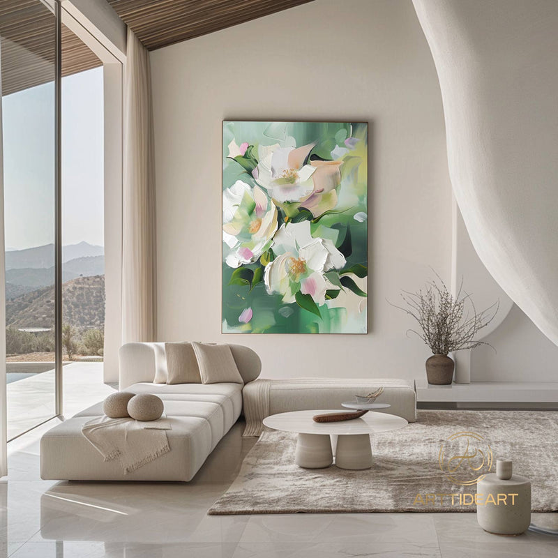 Original Floral Abstract Oil Painting 3D Textured Wall Art Colorful Modern Canvas Art Large Customizable Flower Painting Living Room Decor