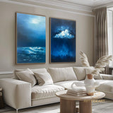 Abstract Ocean Cloud Wall Art Set of 2 Blue and White Textured Painting Modern Minimalist Painting On Canvas Blue Sea Texture Wall Art