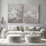 Set of 2 white Snow mountain painting Set of 2 Snow mountain abstract wall ar Set of 2 Beige textured wall art white abstract art