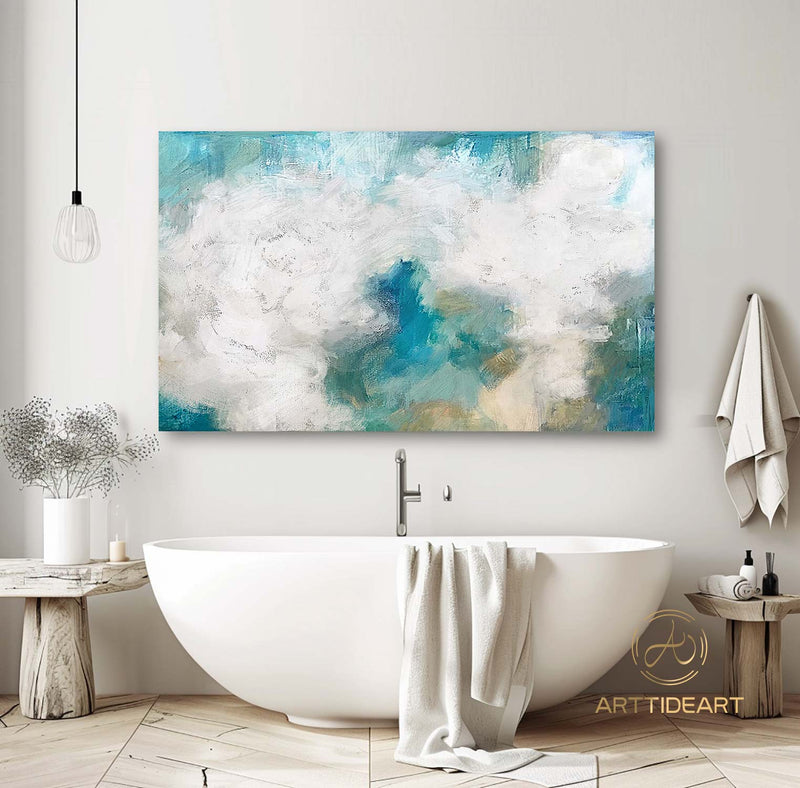 Cloud Painting,Abstract Sky Painting,Large Canvas Art,Green And White Painting,Light Green abstract Sky Painting,Original Sky Art Painting