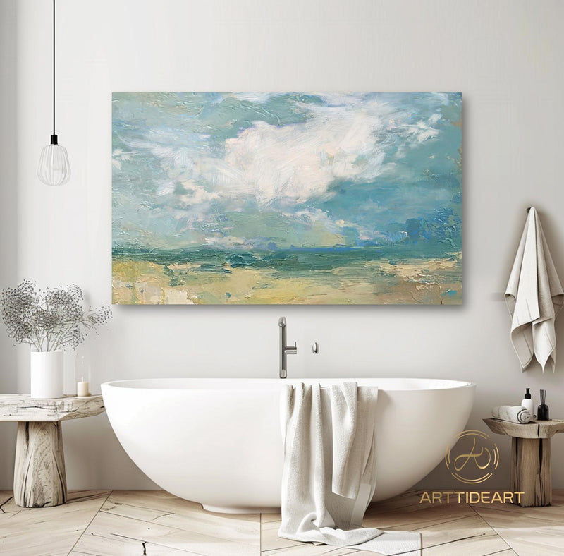 Large Sky And Sea Painting,Cloud Painting,Beach Texture Painting,Turquoise Sky Painting,abstract landscape Art,Wall Painting For Living Room