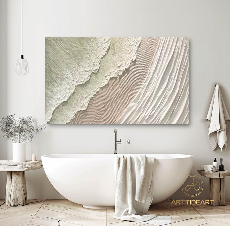 White ocean wave textured painting,sea beach painting,white textured abstract painting,ocean painting,ocean wave landscape painting