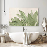 Green Leaf Textured Canvas Art Green Wall Art Framed Minimalist Leaf Landscape Painting 3D Texture Painting Boho Living Room Wall Art Decor