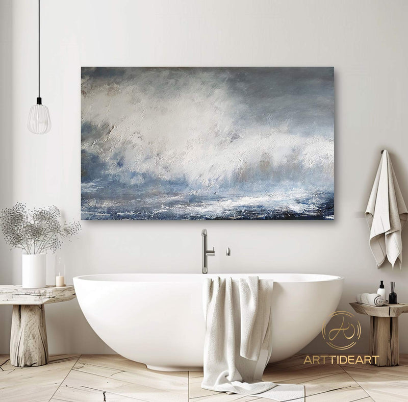 Cloud Painting Abstract ocean painting Large Blue White Abstract Painting Sky Landscape Painting Coastal Beach Painting ocean art painting