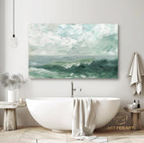 Large Sky And Sea Painting White Cloud Minimalist Painting Green Landscape Abstract painting Ocean Abstract Painting Living Room Wall Art