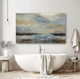 Original Seaside Landscape Art,Marine Landscape Painting Coastal Beach Art,Abstract Beach Decor Art,Large Seaside Canvas Art,Sunset Sea View