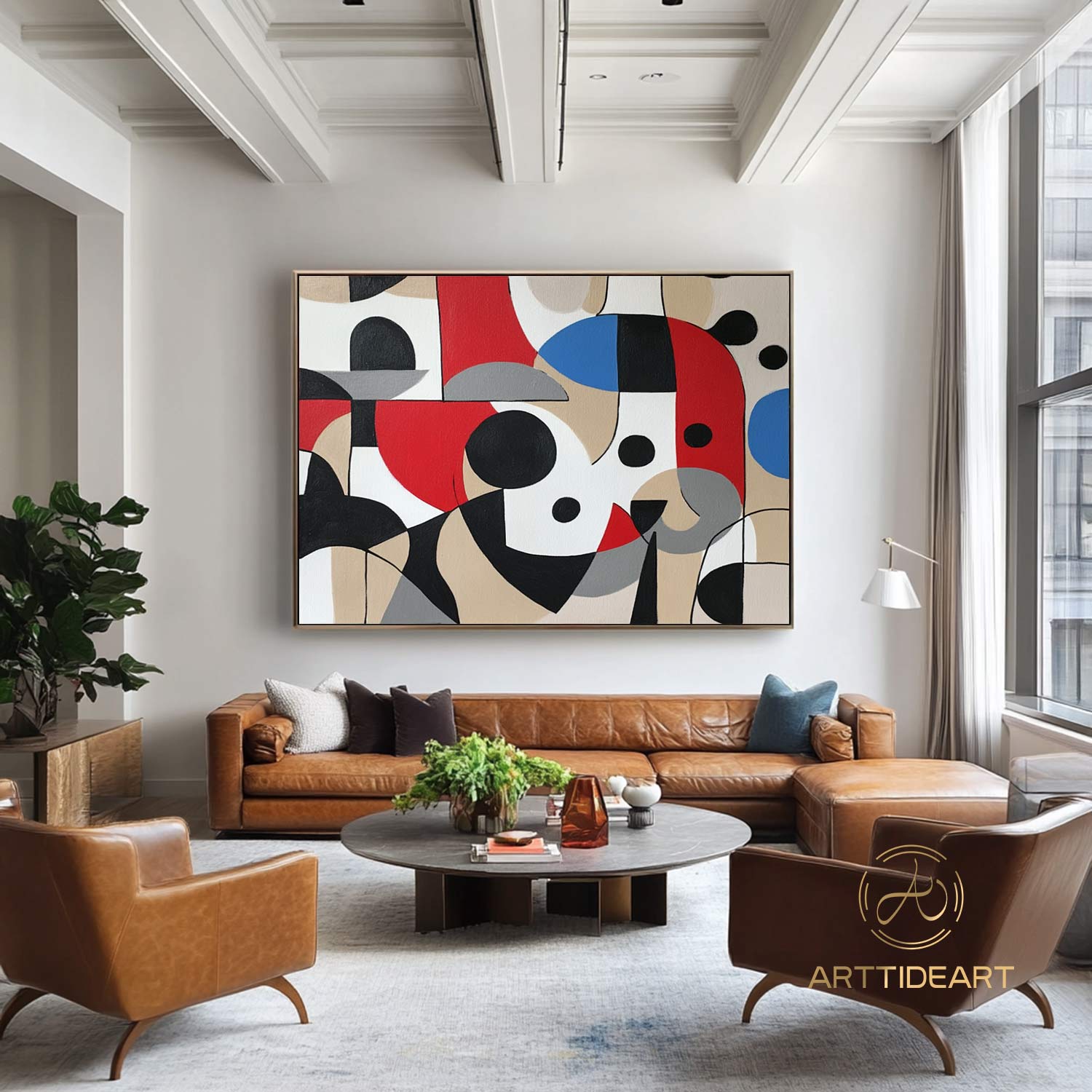 Large Abstract Colorful Painting,Abstract Colorful geometric Painting,Abstract Hand-painting Texture Colorful Wall Art Living Room Decor