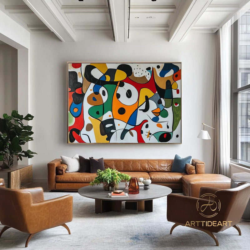 Original Abstract Colorful Cubist Faces Paintings On Canvas Picasso-Inspired Geometric Art Vibrant Modernism Oil Painting Home Wall Decor
