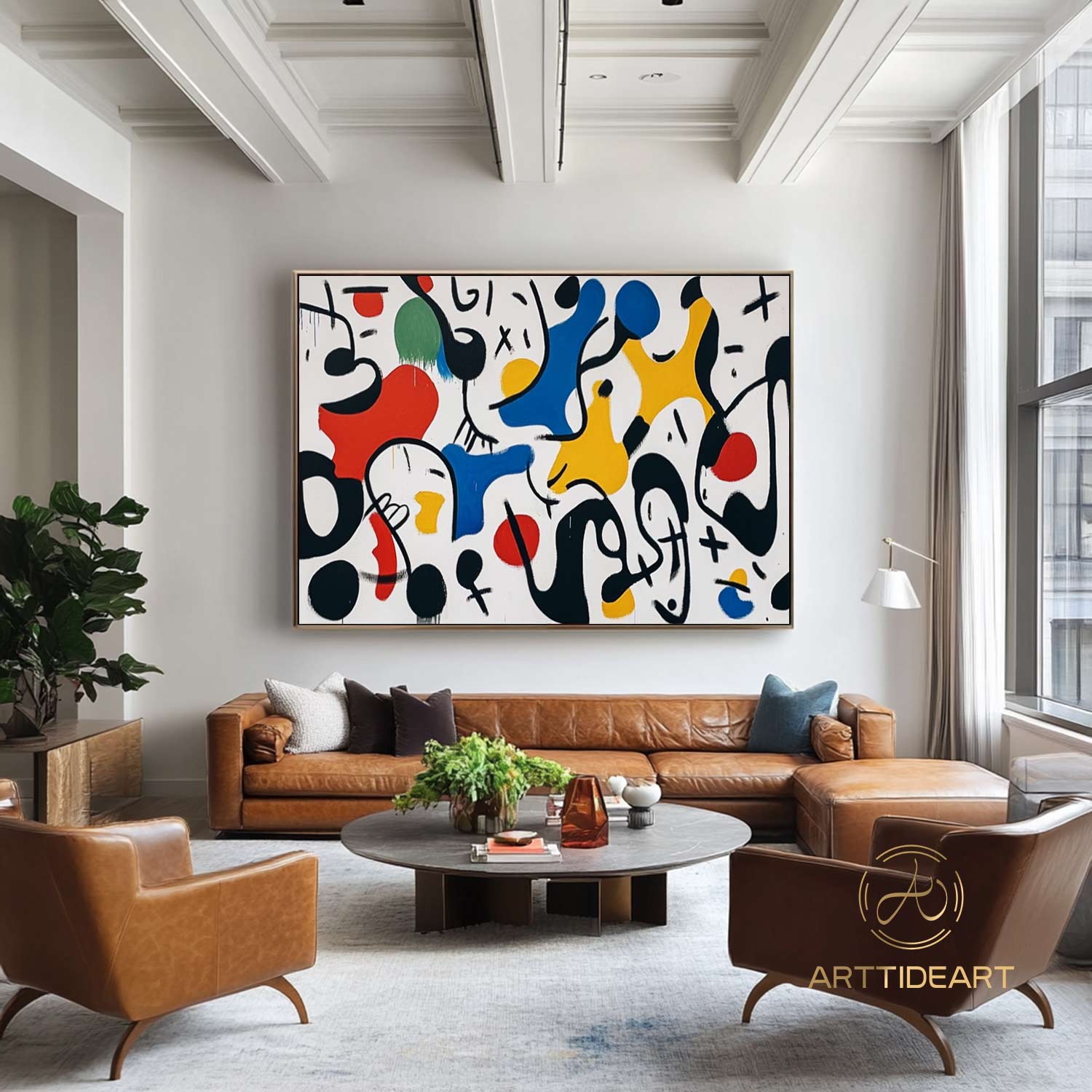 Mid-Century Modern Art Colorful Textured Abstract Painting on Canvas Red Painting Blue Painting Bright Wall Art Texture Painting