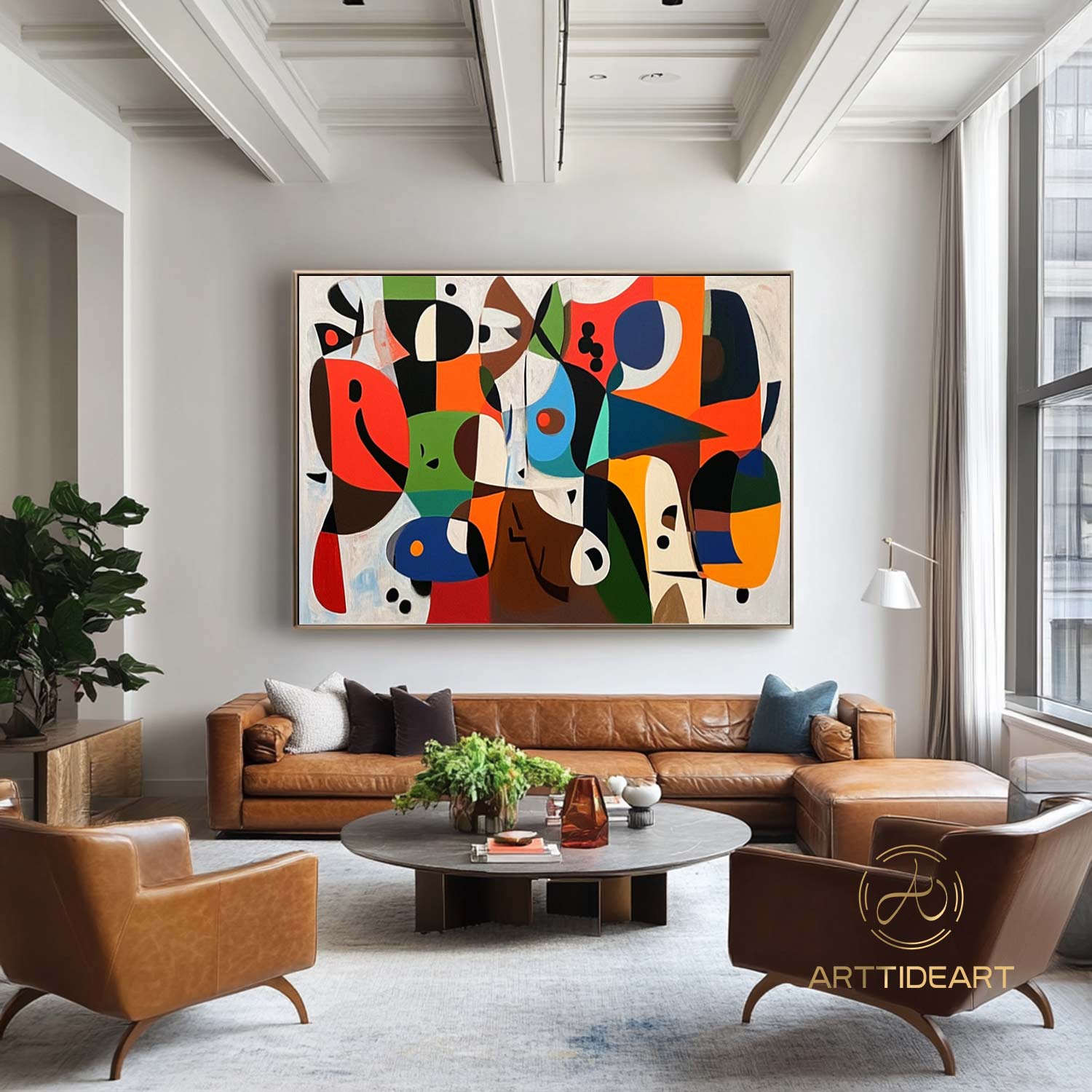 Original Abstract Colorful Cubist Faces Paintings On Canvas Picasso-Inspired Geometric Art Vibrant Modernism Oil Painting Home Wall Decor